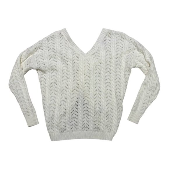 mi ami Francesca's Cable Knit Knotback Sweater Women's S Off White V-Necl L/S - Picture 4 of 10